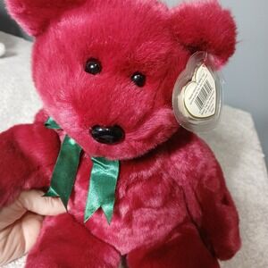 TY Beanie Buddy RARE CRANBERRY TEDDY 14 inch Stuffed Animal Plush MWMT 1998 Gift